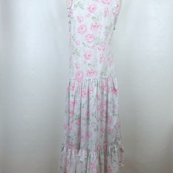 Vintage Victoria Secret Dress Medium Cotton Gold Label Pink Roses Midi Boho - Picture 5 of 8